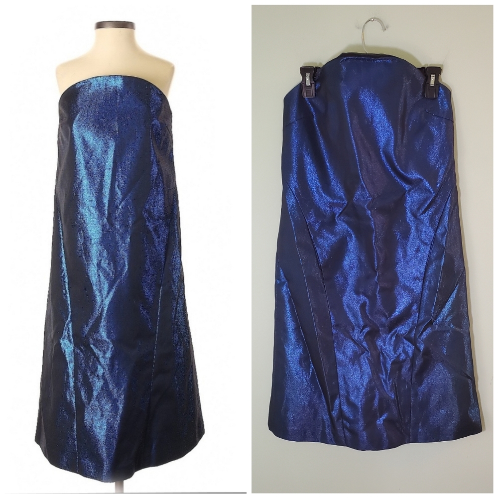 TY-LR Navy Fleck Luna Lamé Strapless Metallic Dress - Size Small Sample Tag NWT